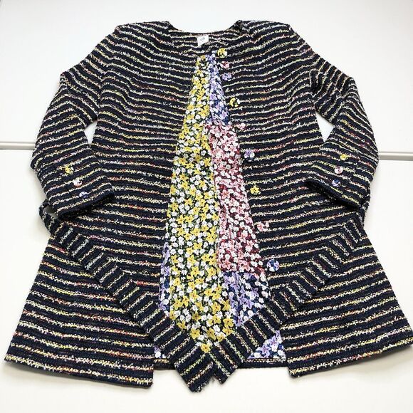 Cabi 5660 Headline Topper Button Front Coat in Multi Stripe Tweed Size 8